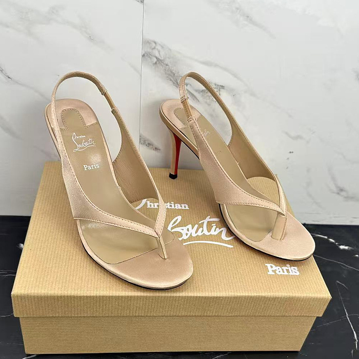 Heeled Satin Thong Slingback Sandals