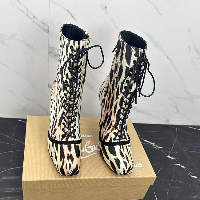 Leopard Print Lace Up High Heel Ankle Boots