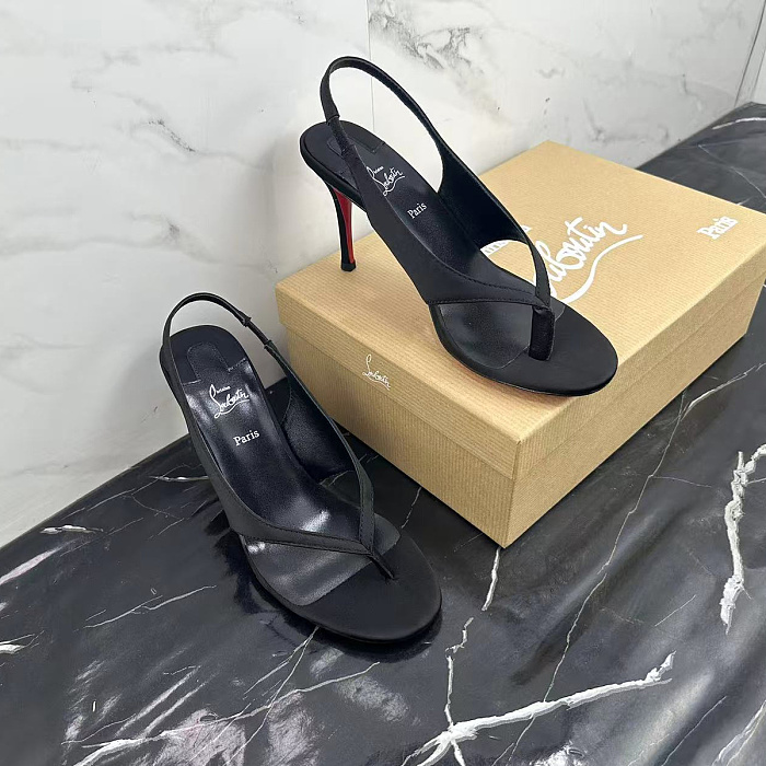 Black Satin Open Toe Heeled Slingback Sandals