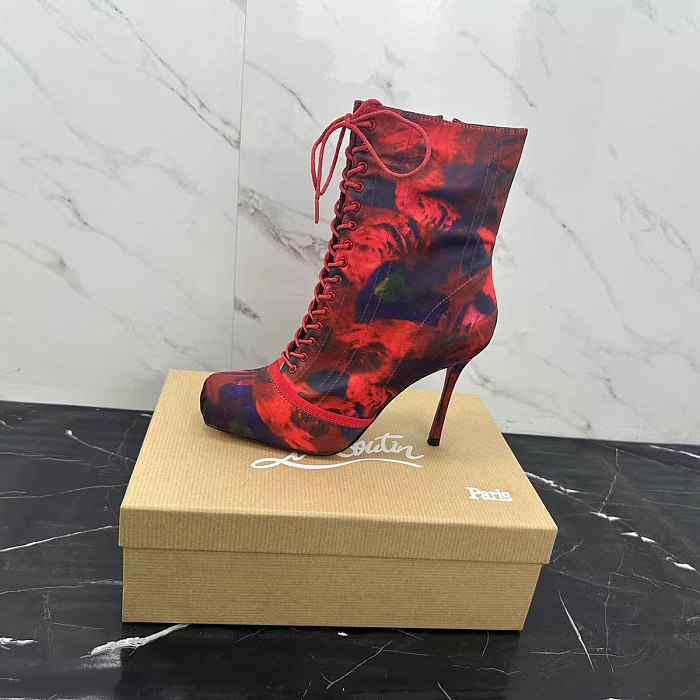 Colorblock Stiletto High Heel Lace-Up Boots