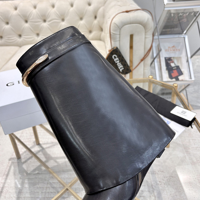 Metal Buckle Pointed Toe Wedge Boots