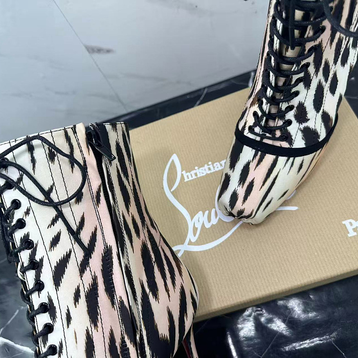 Leopard Print Lace Up High Heel Ankle Boots
