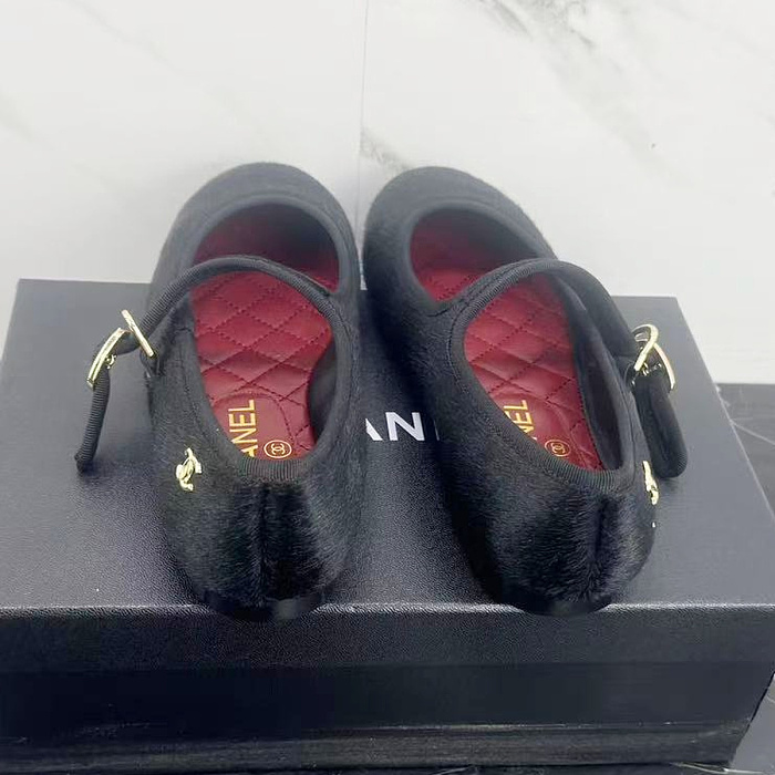 Black Textured Mary Jane Flats With Strap
