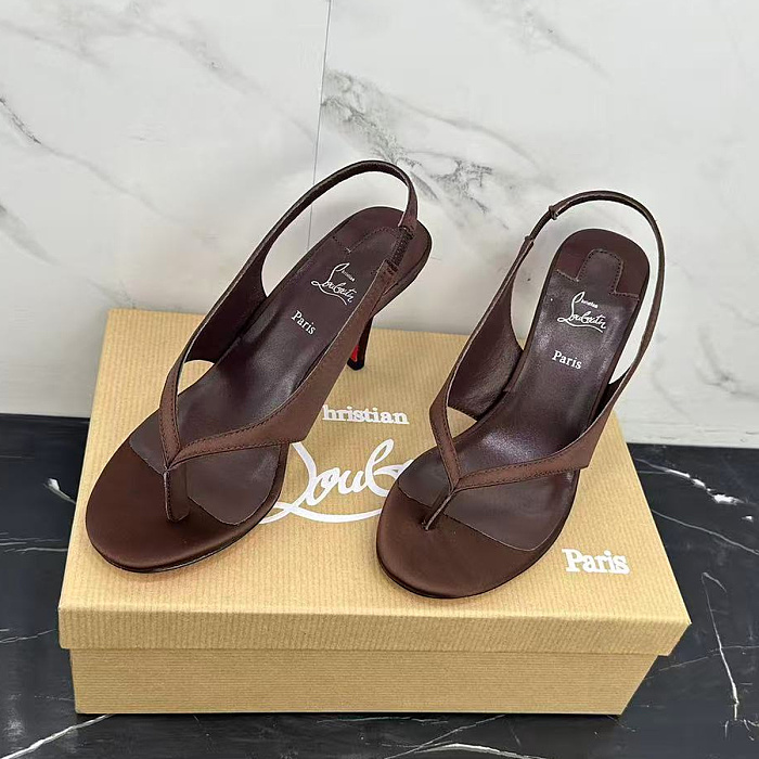 Brown Satin Heeled Slingback Sandals
