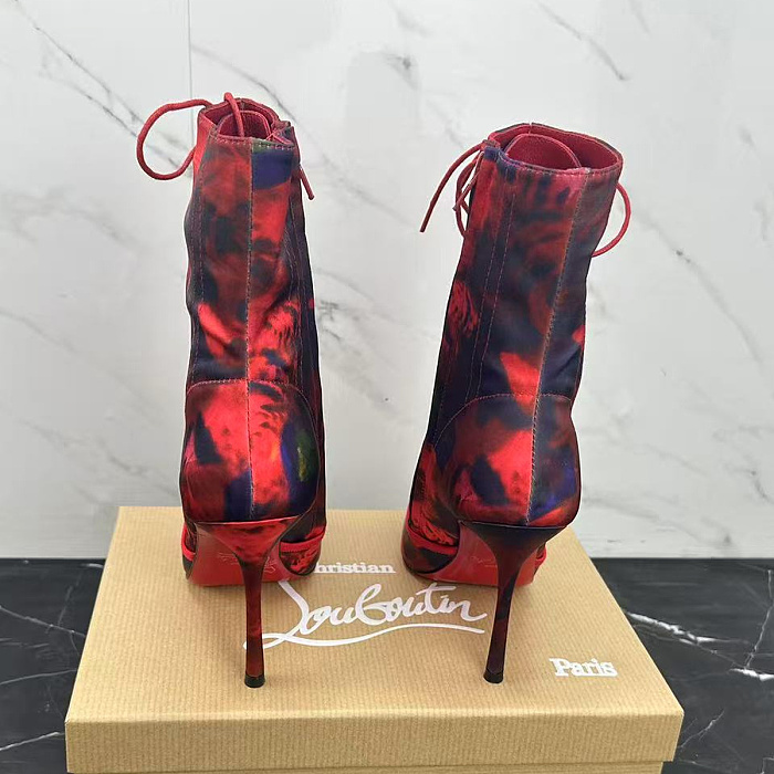 Colorblock Stiletto High Heel Lace-Up Boots