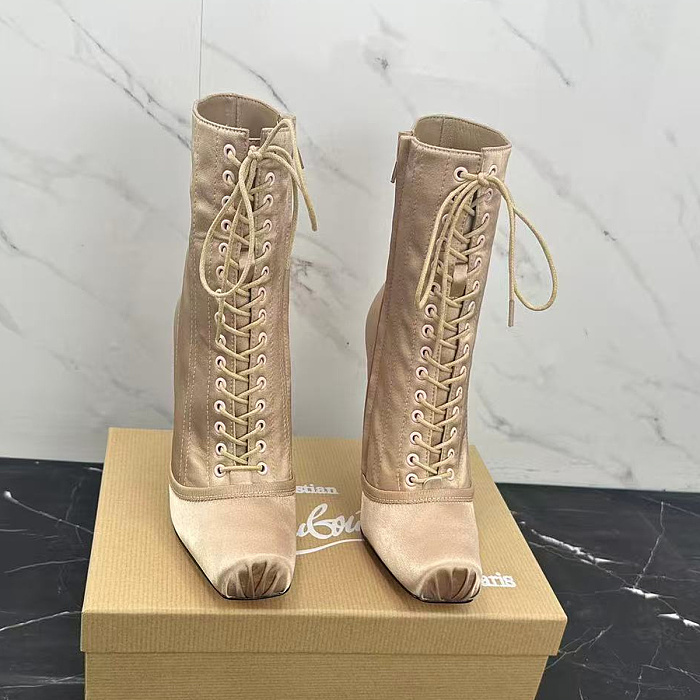 Chic Lace-Up High Heel Ankle Boots With Satin Upper