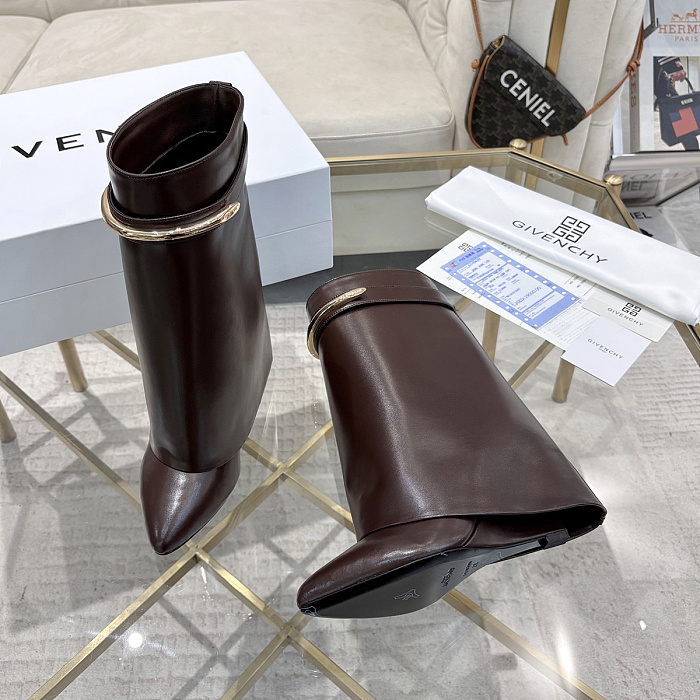 Metal Buckle Pointed Toe High Heel Leather Boots