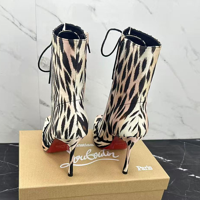 Leopard Print Lace Up High Heel Ankle Boots