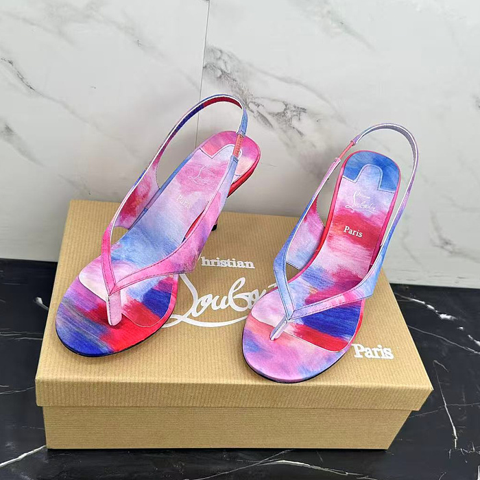 Colorful Print High Heel Slingback Sandals