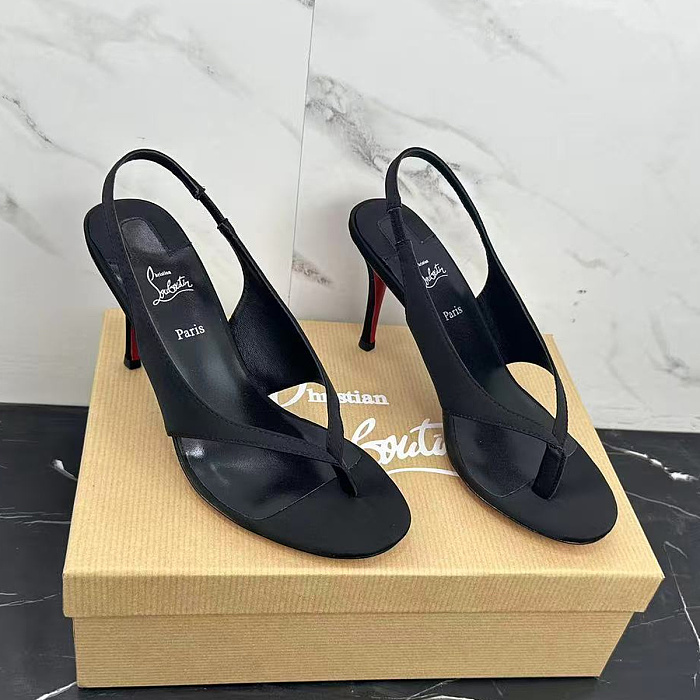 Black Satin Open Toe Heeled Slingback Sandals