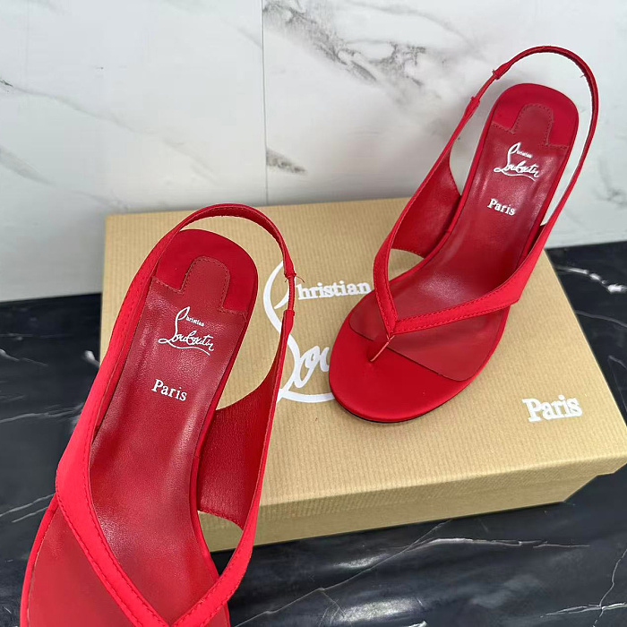Red Satin Stiletto High Heel Slingback Sandals