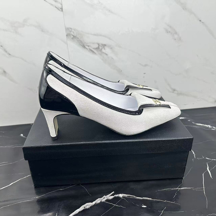 Two-Tone Suede And Patent Leather Heeled Pumps