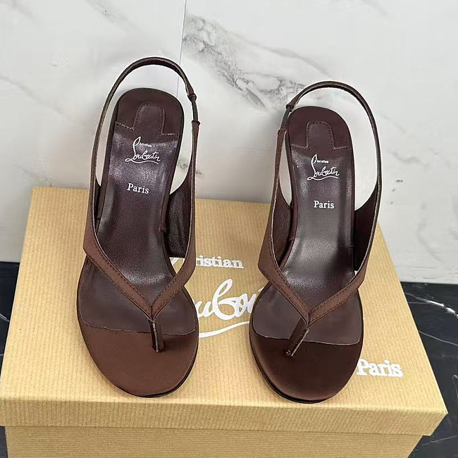 Brown Satin Heeled Slingback Sandals