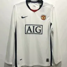2008/09 M Utd Away White Long Sleeve Retro Soccer Jersey