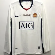 2008/09 M Utd Away White Retro UCL Version Long Sleeve Retro Soccer Jersey (胸前有绣欧冠决赛小字）