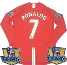 RONALDO #7 2007-08 M Utd Home Red Long Sleeve Retro Jersey League Version 联赛版带06/07英超双金章 ★★