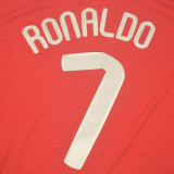 2007-08 M Utd Home Red Long Sleeve Retro Soccer Jersey UCL Version（胸前有绣欧冠决赛小字）