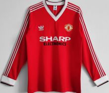 1983 M Utd  Home Red Retro Long Sleeve Soccer Jersey