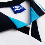 1996 England Home White Retro Long Sleeve Soccer Jersey