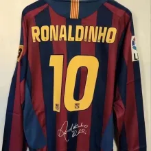 2005/06 RONALDINHO #10 BA Home Long Sleeve Retro Jersey(Have Pacth League Edition Signed联赛版有签名有章） ★★