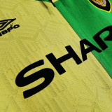 1992/94 M Utd Yellow And Green Long Sleeve Retro Soccer Jersey