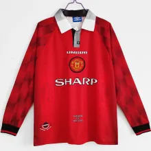 1996/97 M Utd Home Red Long Sleeve Retro Soccer Jersey