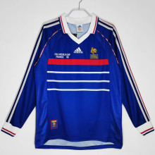 1998 France Home Long Sleeve Retro Soccer Jersey