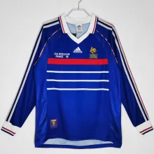 1998 France Home Long Sleeve Retro Soccer Jersey
