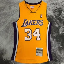 1999/00 Lakers ONEAL #34 Yellow Retro NBA Jerseys 热压