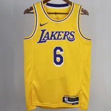 2023/24 Lakers JAMES #6 Yellow NBA Jerseys 热压
