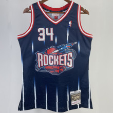 1996/97 Rockets  OLAJUWON #34 Blue  Retro NBA Jerseys 热压