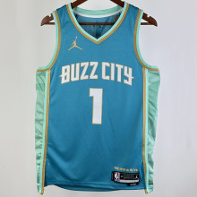 2023/24 Hornets BALL #1 Blue Retro NBA Jerseys 热压