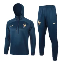 2024 France Sapphire Blue Hoody Zipper Jacket Tracksuit  有半拉链