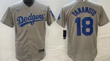 LA Dodgers #18 YAMAMOTO Grey Baseball Jersey