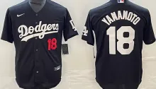 LA Dodgers #18 YAMAMOTO Black Baseball Jersey 胸前红18