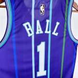 2020 Hornets BALL #1 Purple Retro NBA Jerseys