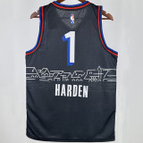 2021 76ers HARDEN #1 Sapphire Blue City Edition NBA Jerseys 热压