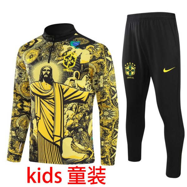 2025 Brazil Yellow Kids Sweater Tracksuit