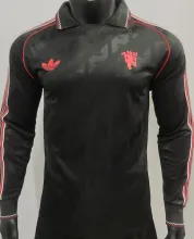 2025 M Utd Black Retro Style Player Version Long Sleeve Soccer Jersey