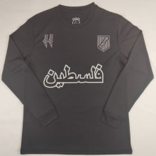 2025 Palestine Black Long Sleeve Soccer Jersey 白色阿拉伯文