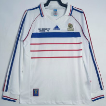 1998 France Away White Long Sleeve Retro Soccer Jersey