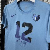 2025 Grizzlies MORANT #12 Lake blue High Quality Casual T-Shirt   T191
