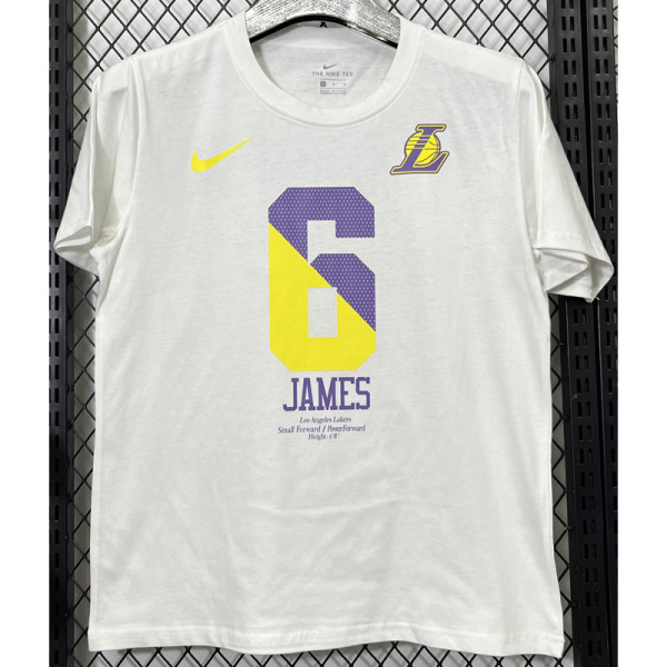2025 Lakers JAMES #6 White High Quality Casual T-Shirt T190