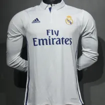 2016/17 RM White Home Retro Player Version Long Sleeve Jersey 球员版