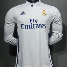 2016/17 RM White Home Retro Player Version Long Sleeve Jersey 球员版