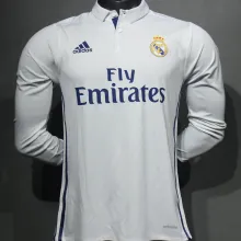 2016/17 RM White Home Retro Player Version Long Sleeve Jersey 球员版