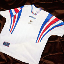 1996 France White Away Retro Soccer Jersey
