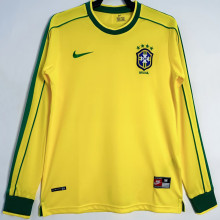 1998 Brazil Home Yellow Retro Long Sleeve Jersey (No small fonts on the chest)