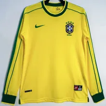 1998 Brazil Home Yellow Retro Long Sleeve Jersey (No small fonts on the chest)