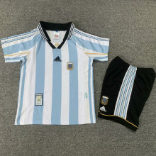 1998 Argentina Home Retro Kids Soccer Jersey